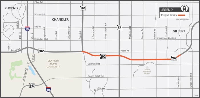 Map of Loop 202 widening project area