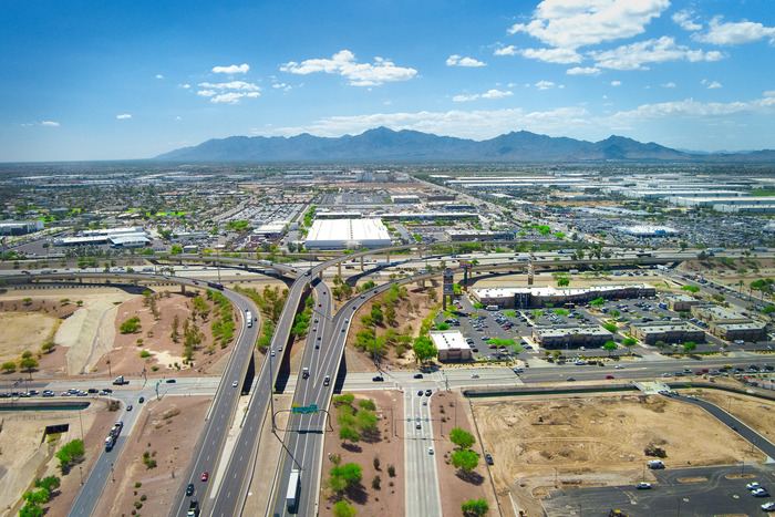 aerial look at the Loop 101 and I-10 interchange in the West Valley