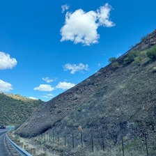 Rockfall debris seen next to northbound SR 87 north of Sunflower (ADOT file photo 2024)