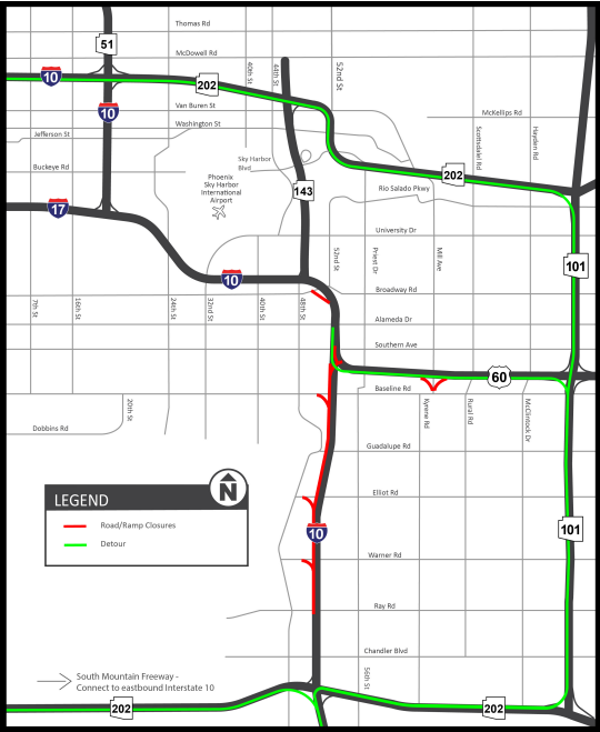 Eastbound I-10 closure map