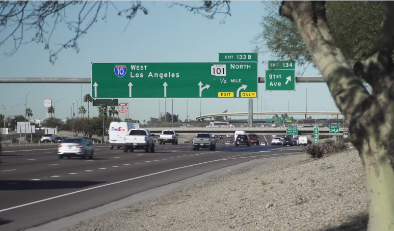 westbound I-10 approaching the Loop 101 interchange