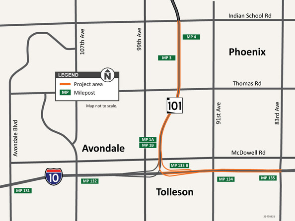 project area map for Loop 101 and Interstate 10 system interchange project