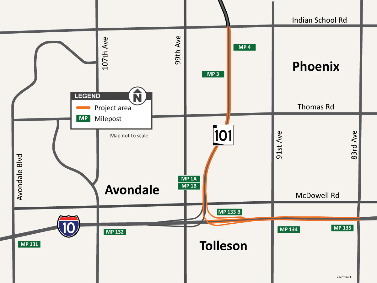 project area map for Loop 101 and Interstate 10 system interchange project