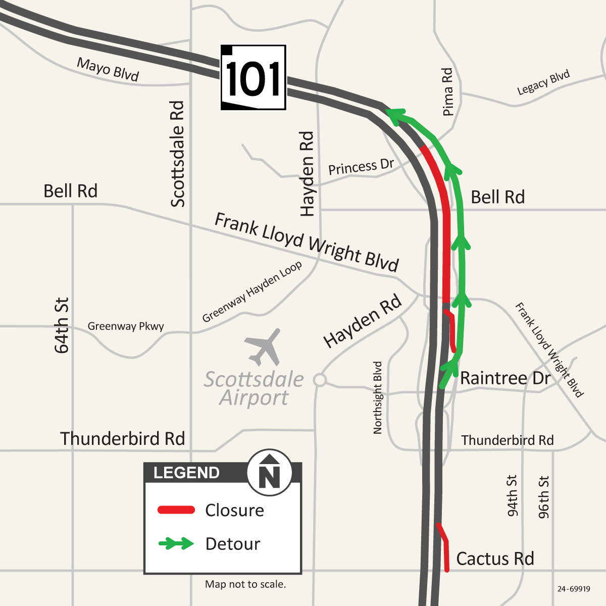 Map showing the closure and recommended detour