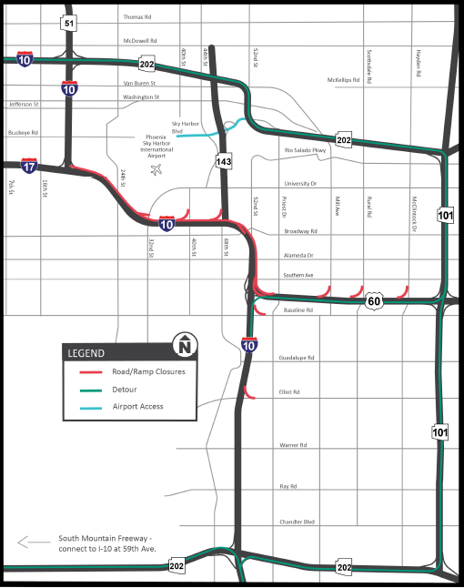Westbound I-10 closure map