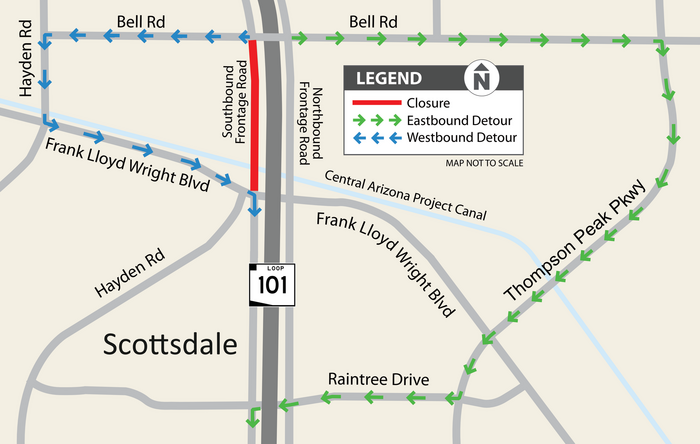 Map showing the closure and recommended detours