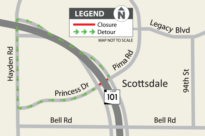 Map showing the closure and recommended detour