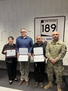  Photo of ADOT Director Jennifer Toth, ADOT employees Jeremy Moore, Anthony Torres and Ariel Platt.