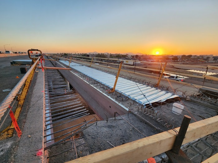 Bridge deck expansion under construction over the Central Arizona Canal.