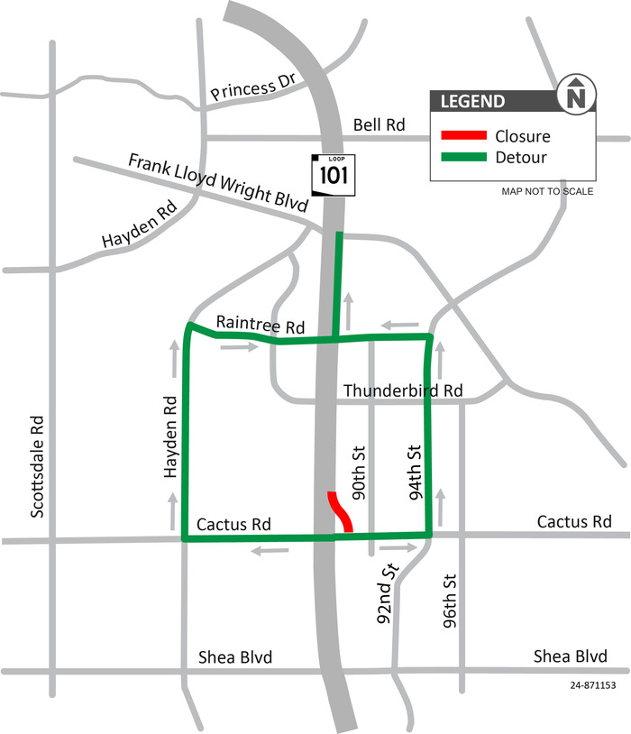 Map showing the closure and recommended detour route
