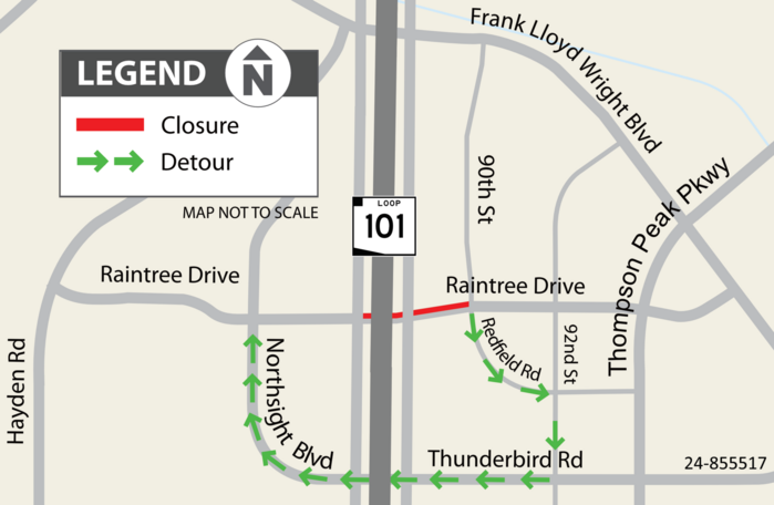 Map showing the closure and recommended detour