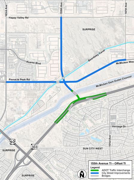 Loop 303/155th Avenue traffic interchange map.