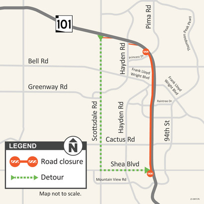 Southbound Loop 101 closure detour map