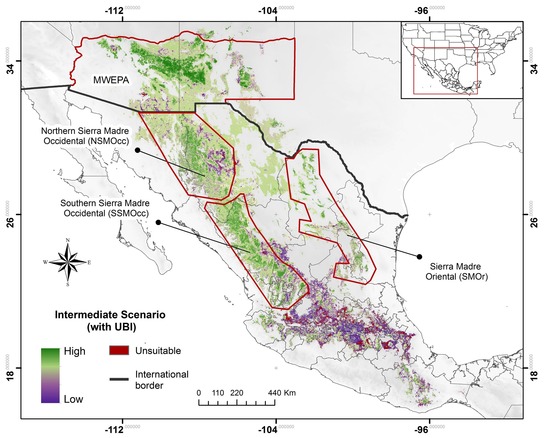 Map identifying high-quality Mexican wolf habitat