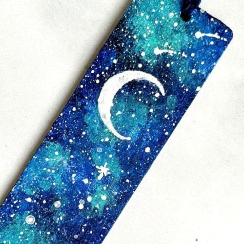 Painted Bookmark with Moon and Stars