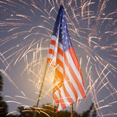 American flag with fireworks