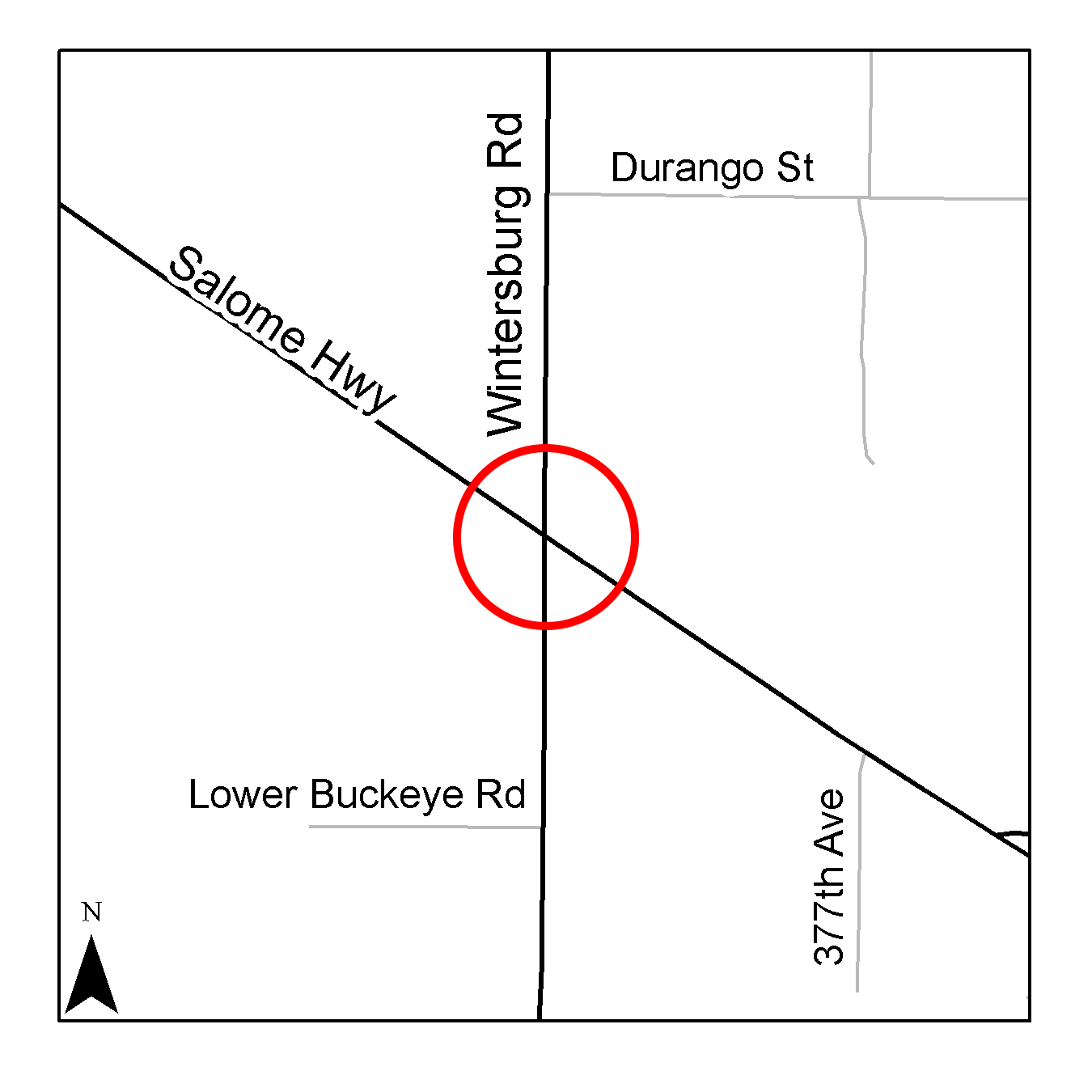 Map of the intersection of Salome Highway and Wintersburg Road.