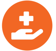 orange hand medical handout health Help icon