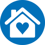 housing, love, heart, Light Blue circle heart house icon