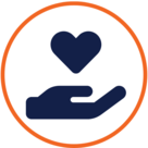 Human Services, HS, HSD, help, give, Blue Icon with orange circle stroke
