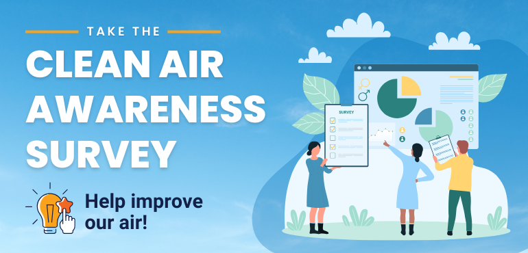 Clean Air Awareness Survey cloud background with survey illustration