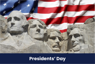 Presidents' Day Mount Rushmore with American flag in background