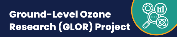 Ground-Level Ozone Research (GLOR) Project, white magnifying glass and research icons
