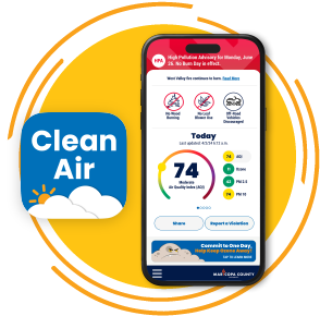 Clean Air mobile app icon and screenshot display on smartphone