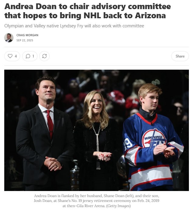 Andrea Doan will be the perfect chairwoman to our advisory committee to bring back the NHL!