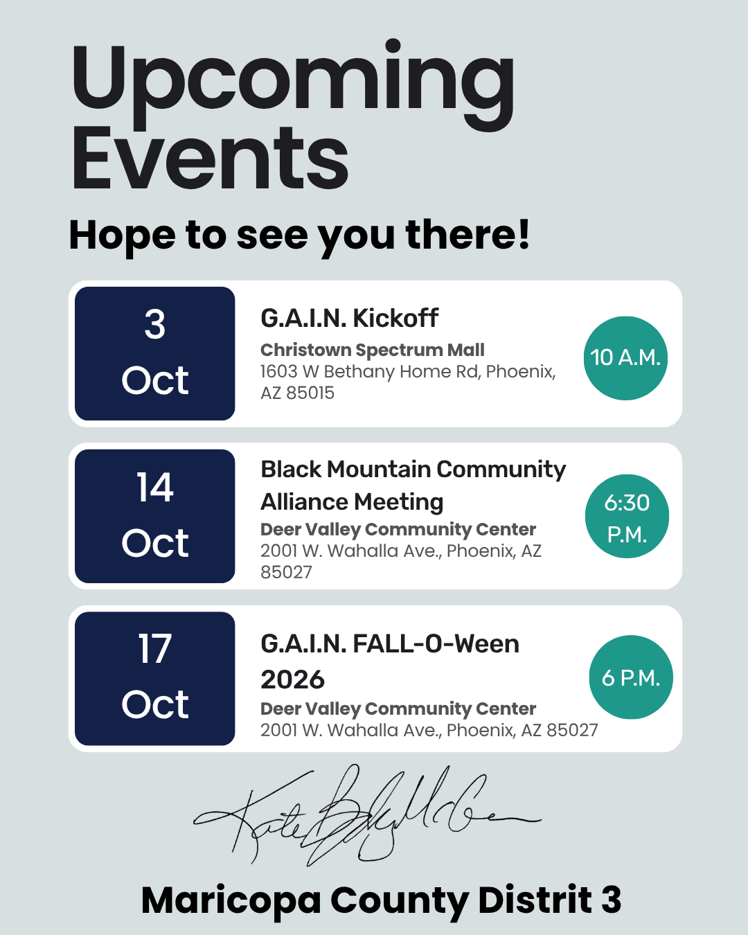 October events schedule, including GAIN