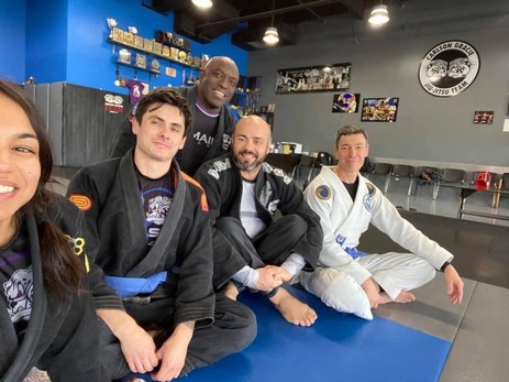 Forrest Smith in the Jiu-Jitsu dojo with the team