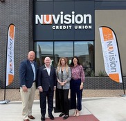Councilmember and officials in front of the Nuvision Credit Union 