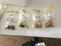 Food samples displayed in collection bags to be tested for contaminates