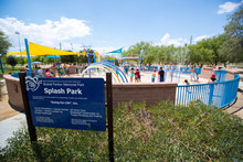 Entrance and signage at a splash pad in Tucson, AZ