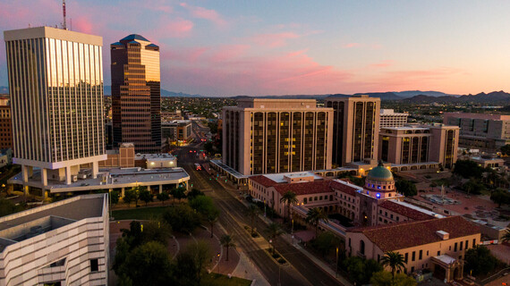 Downtown tucson skyline during sunset