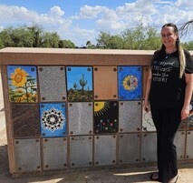 Noelle Hunt with columbarium tiles