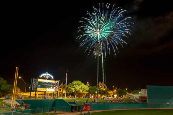 Fireworks above Kino Veterans Memorial Stadium