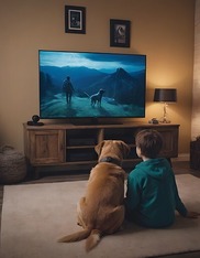 dog and kid watch tv