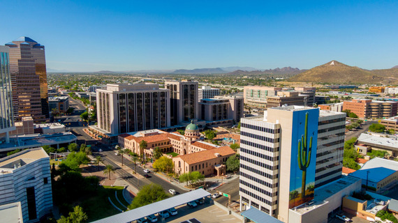 Aerial photo of downtown Tucson, Pima County Historic Courthouse