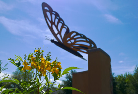 Brandi Fenton Memorial Garden with butterfly sculpture