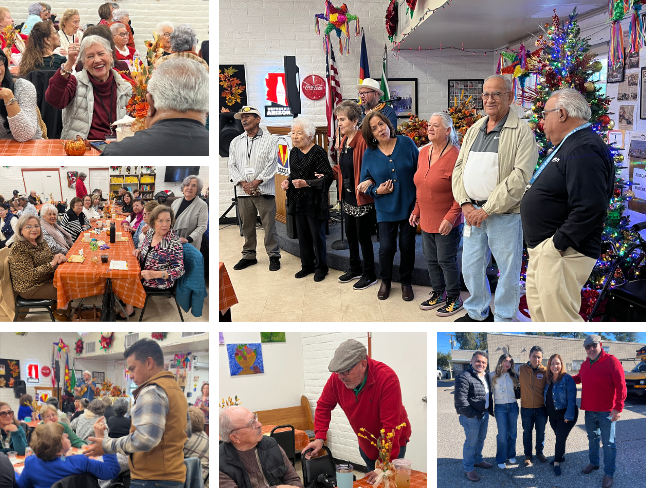 collage of staff at senior center Thanksgiving party