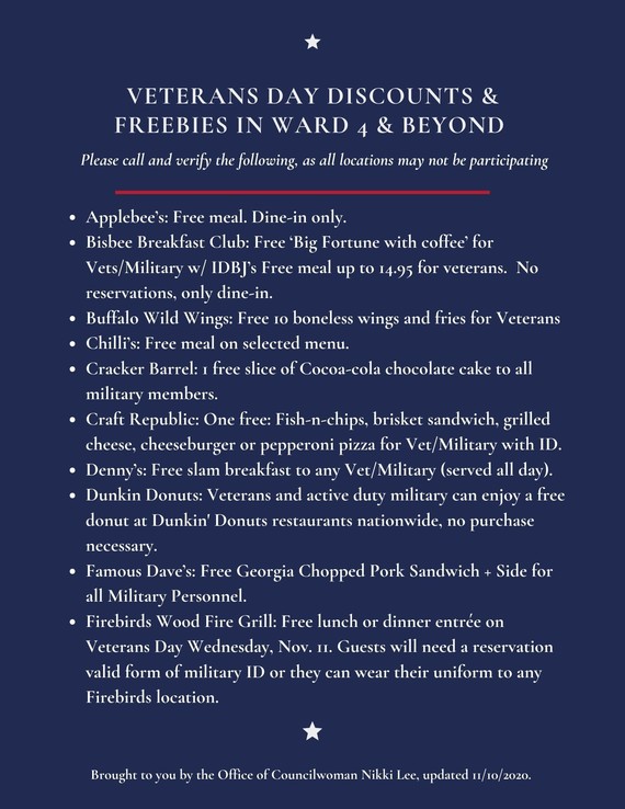 Veterans Day Discounts Ward 4 and Beyond 2