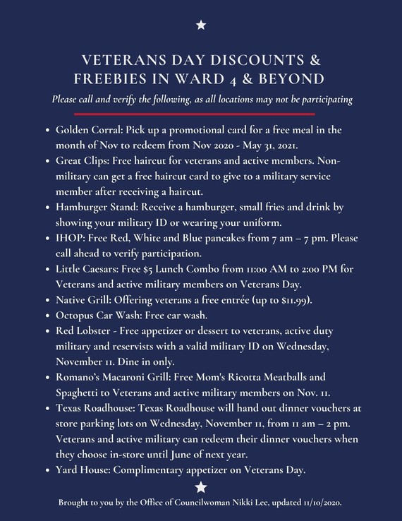 Veterans Day Discounts for Ward 4 and Beyond 3
