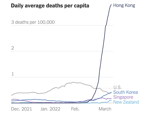 Hong Kong chart showing spike in average daily deaths from COVID