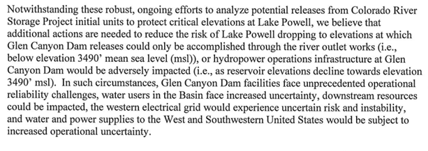 Part of a letter received from Interior about water levels