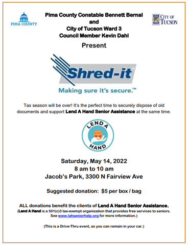 Lend A Hand Shred It event fund raiser poster