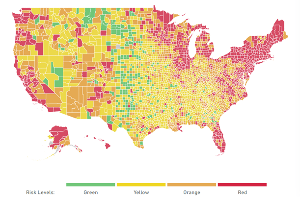The Harvard Global Health Care risk level map from two weeks ago