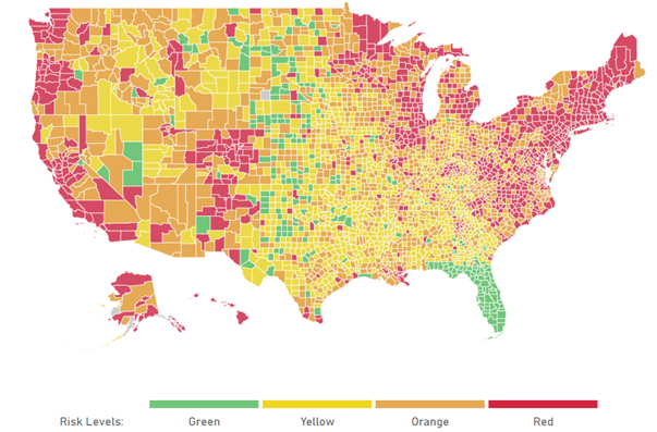 The Harvard Global Health Care risk level map from last week