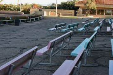 Picture showing the bleachers sit empty at the Tucson Greyhound Park