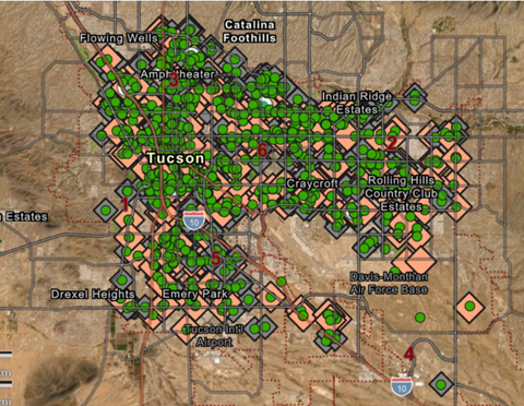 Map showing homeless database in Tucson